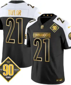 Washington Commanders Nike 90th Anniversary Patch Gold Vapor Limited Stitched Jersey - Black - Image 27