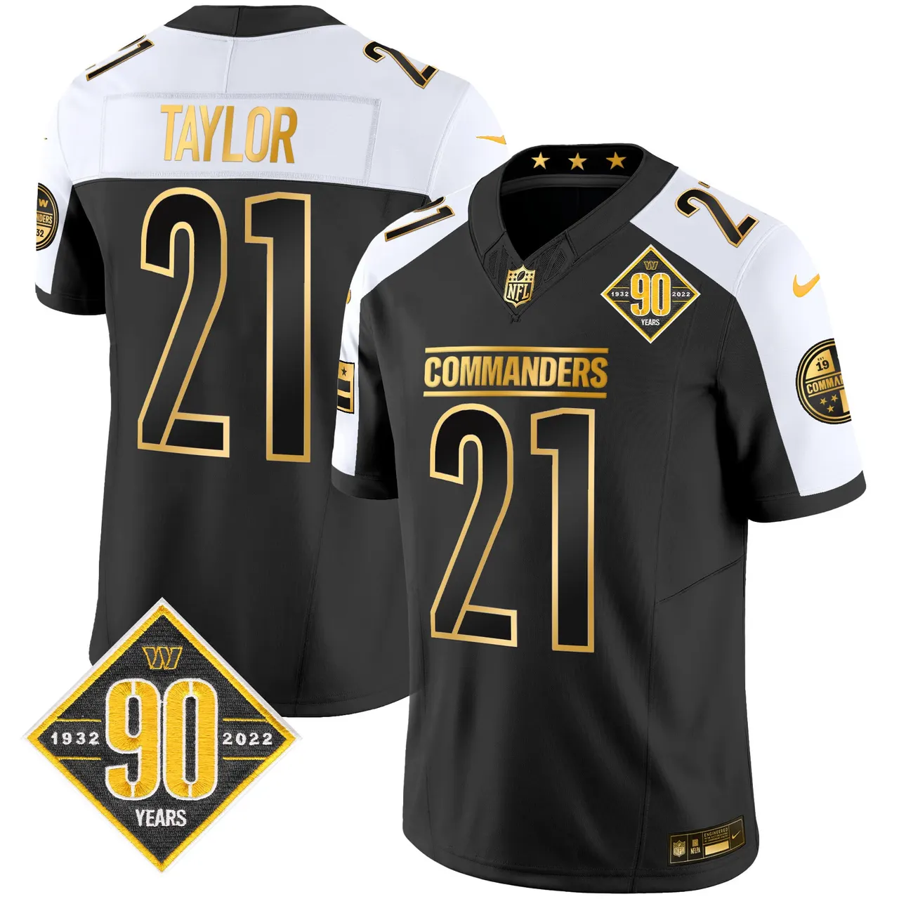 Washington Commanders Nike 90th Anniversary Patch Gold Vapor Limited Stitched Jersey - Black - Image 27