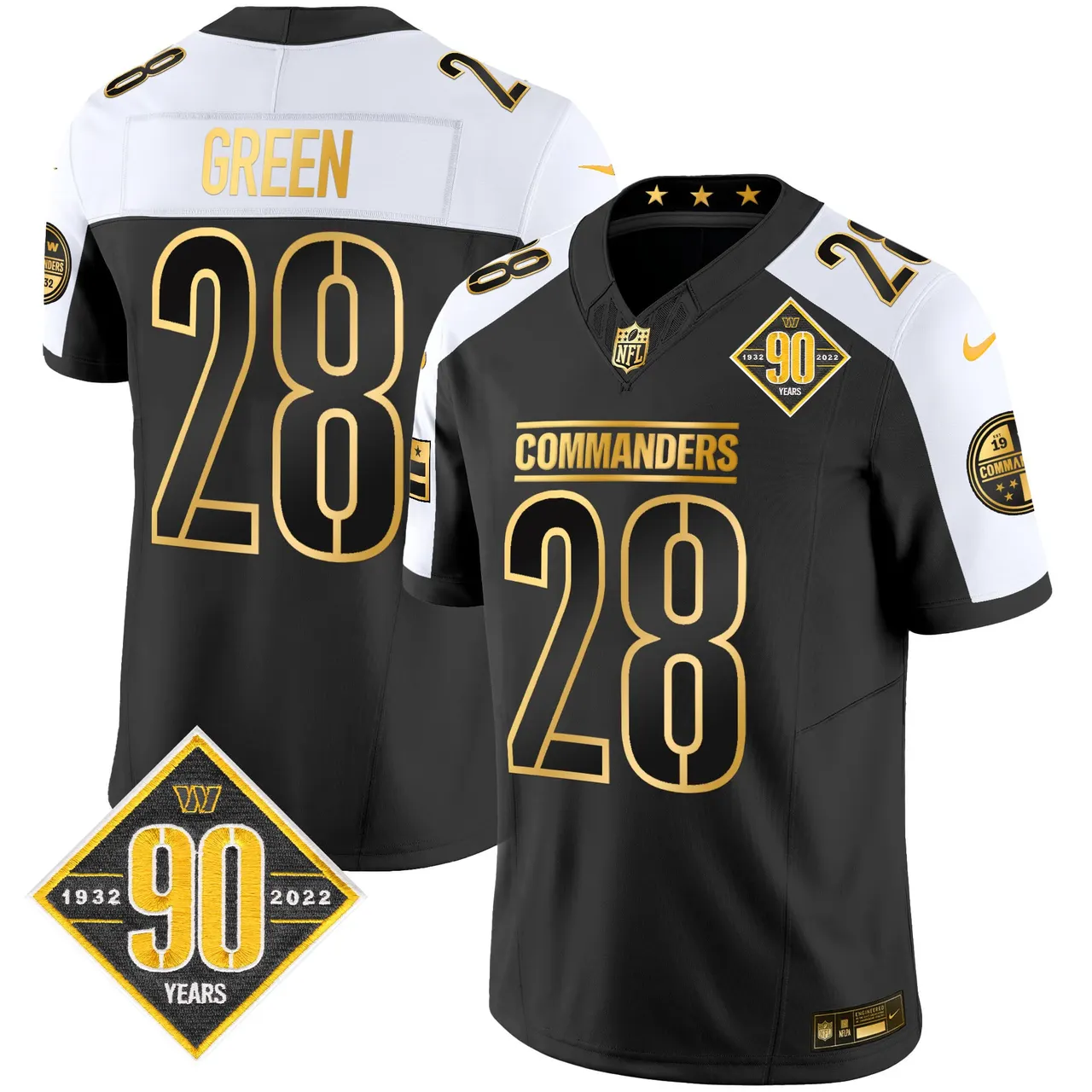 Washington Commanders Nike 90th Anniversary Patch Gold Vapor Limited Stitched Jersey - Black - Image 28