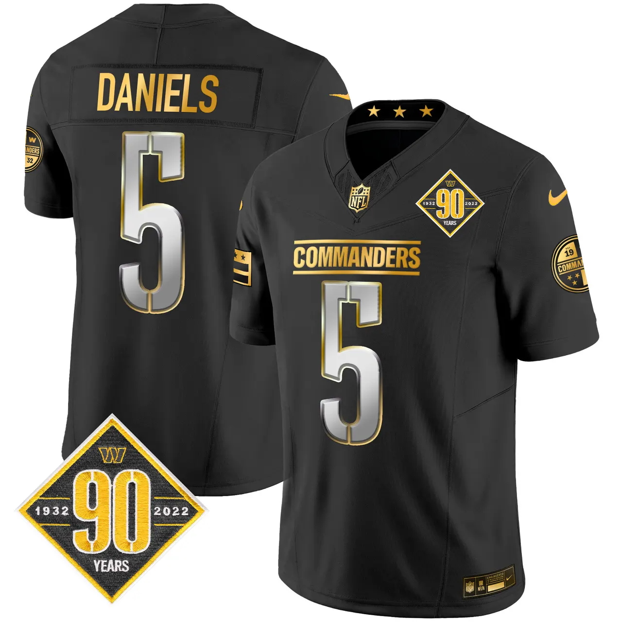 Washington Commanders Nike 90th Anniversary Patch Gold Vapor Limited Stitched Jersey - Black