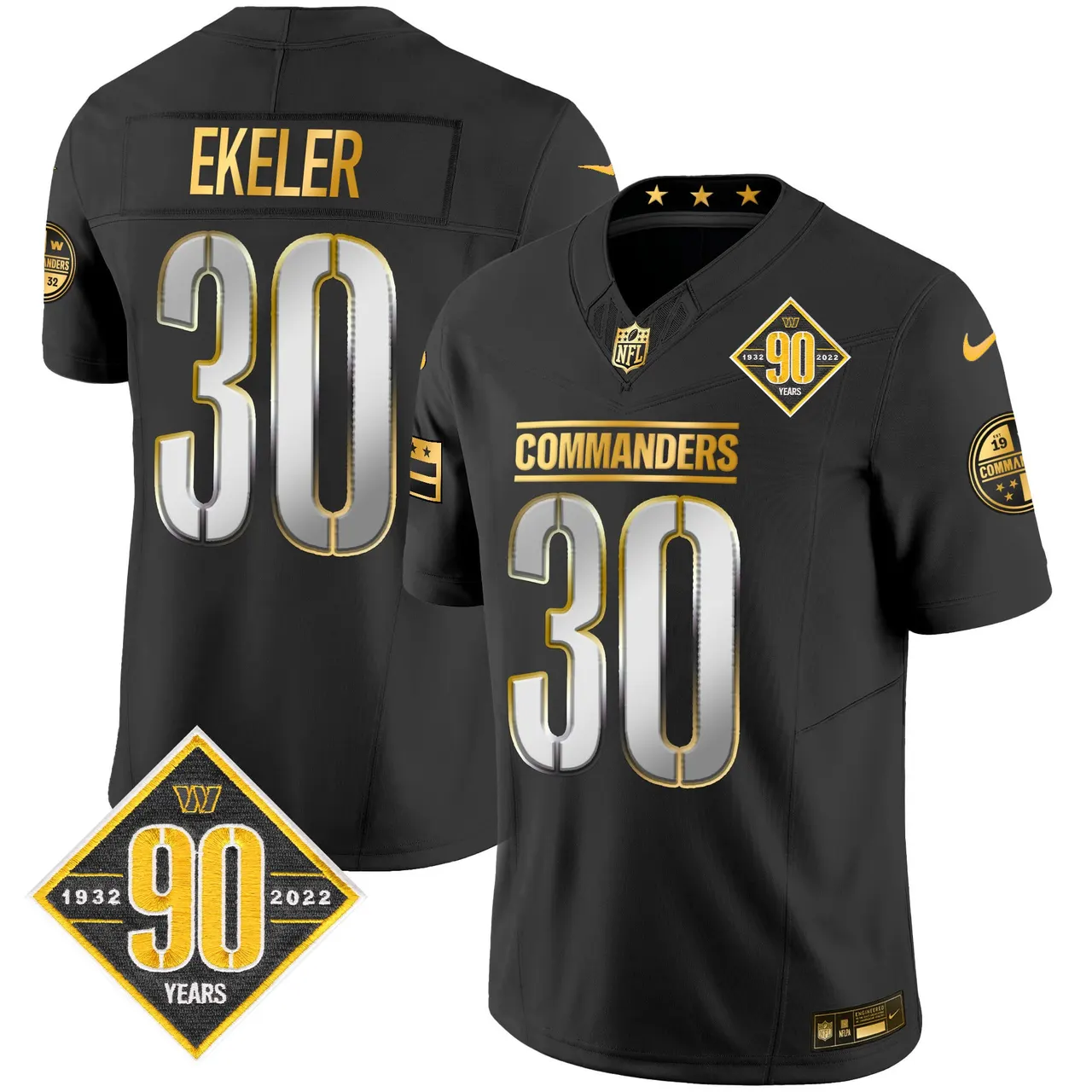 Washington Commanders Nike 90th Anniversary Patch Gold Vapor Limited Stitched Jersey - Black - Image 3