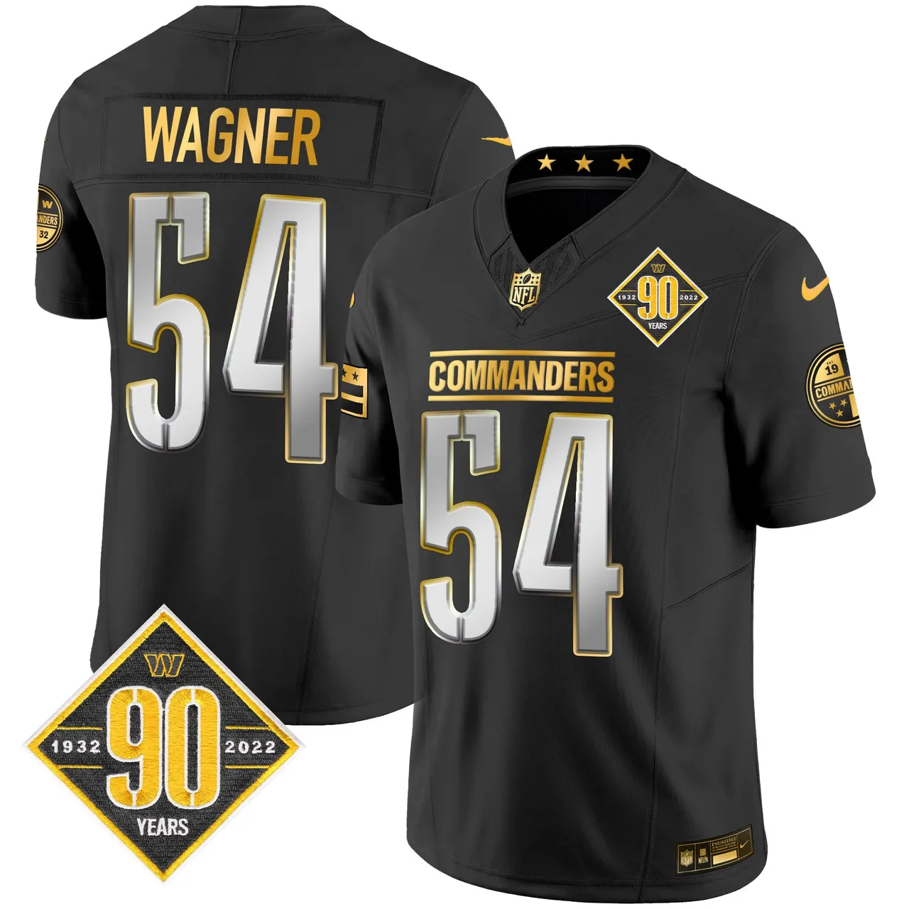 Washington Commanders Nike 90th Anniversary Patch Gold Vapor Limited Stitched Jersey - Black - Image 4