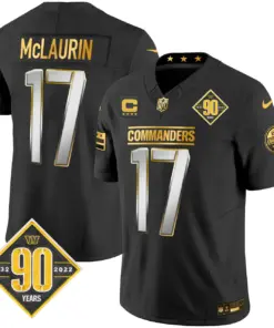 Washington Commanders Nike 90th Anniversary Patch Gold Vapor Limited Stitched Jersey - Black - Image 5
