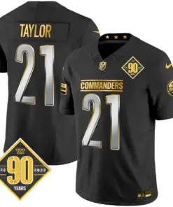 Washington Commanders Nike 90th Anniversary Patch Gold Vapor Limited Stitched Jersey - Black - Image 6