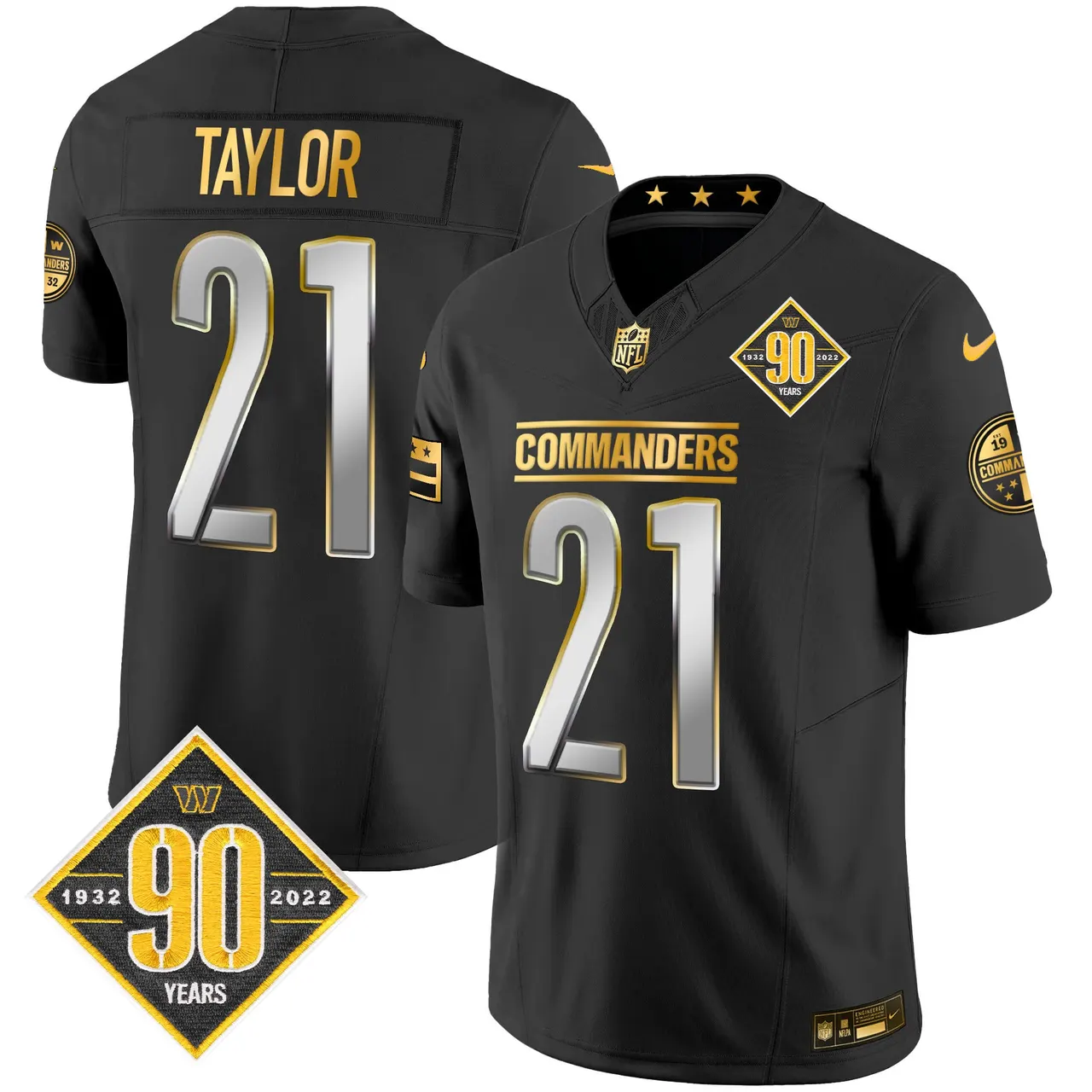 Washington Commanders Nike 90th Anniversary Patch Gold Vapor Limited Stitched Jersey - Black - Image 6