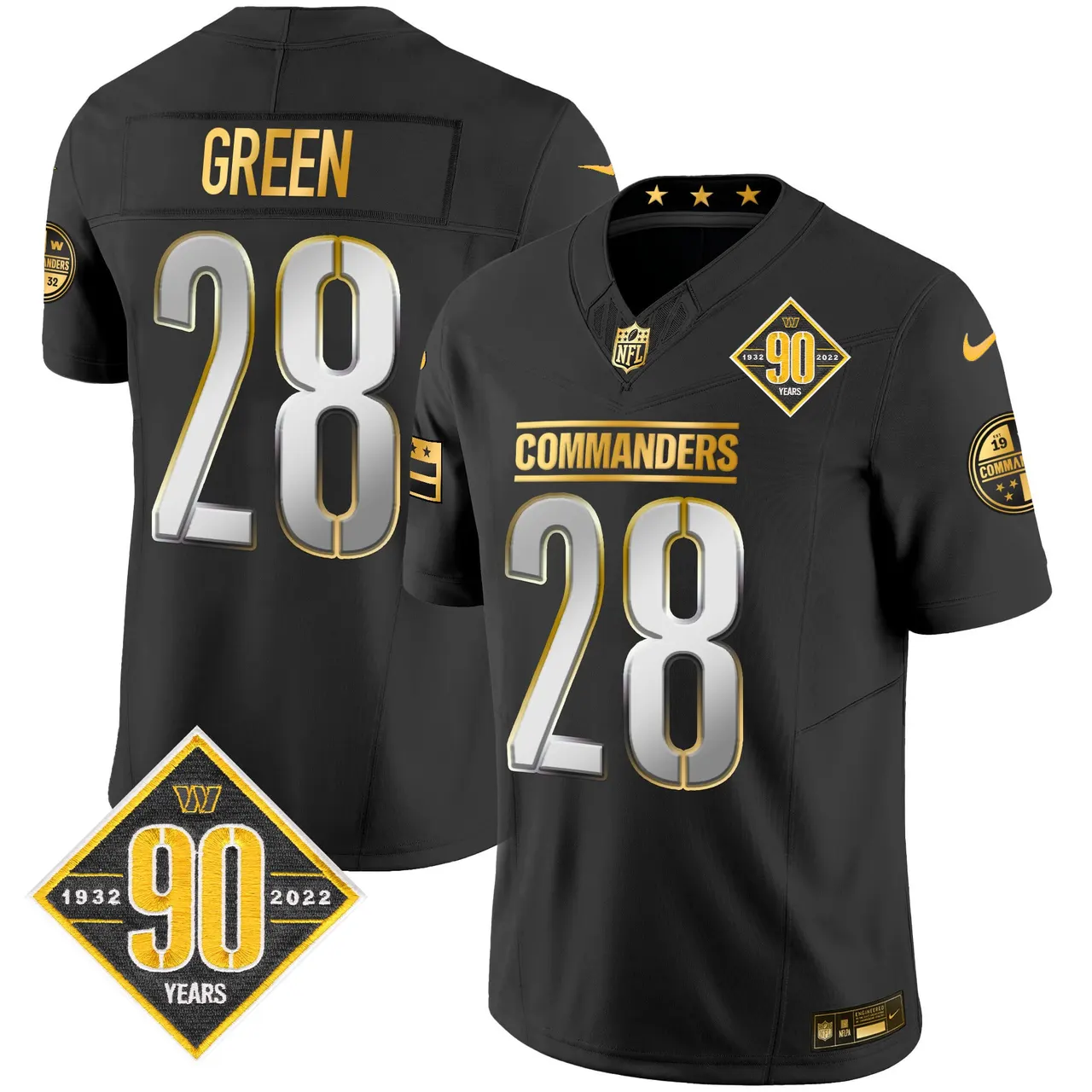 Washington Commanders Nike 90th Anniversary Patch Gold Vapor Limited Stitched Jersey - Black - Image 7
