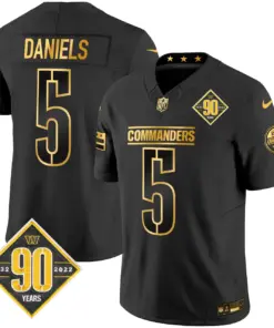 Washington Commanders Nike 90th Anniversary Patch Gold Vapor Limited Stitched Jersey - Black - Image 8