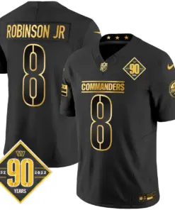 Washington Commanders Nike 90th Anniversary Patch Gold Vapor Limited Stitched Jersey - Black - Image 9
