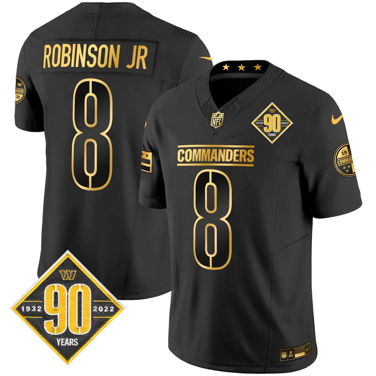 Washington Commanders Nike 90th Anniversary Patch Gold Vapor Limited Stitched Jersey - Black - Image 9