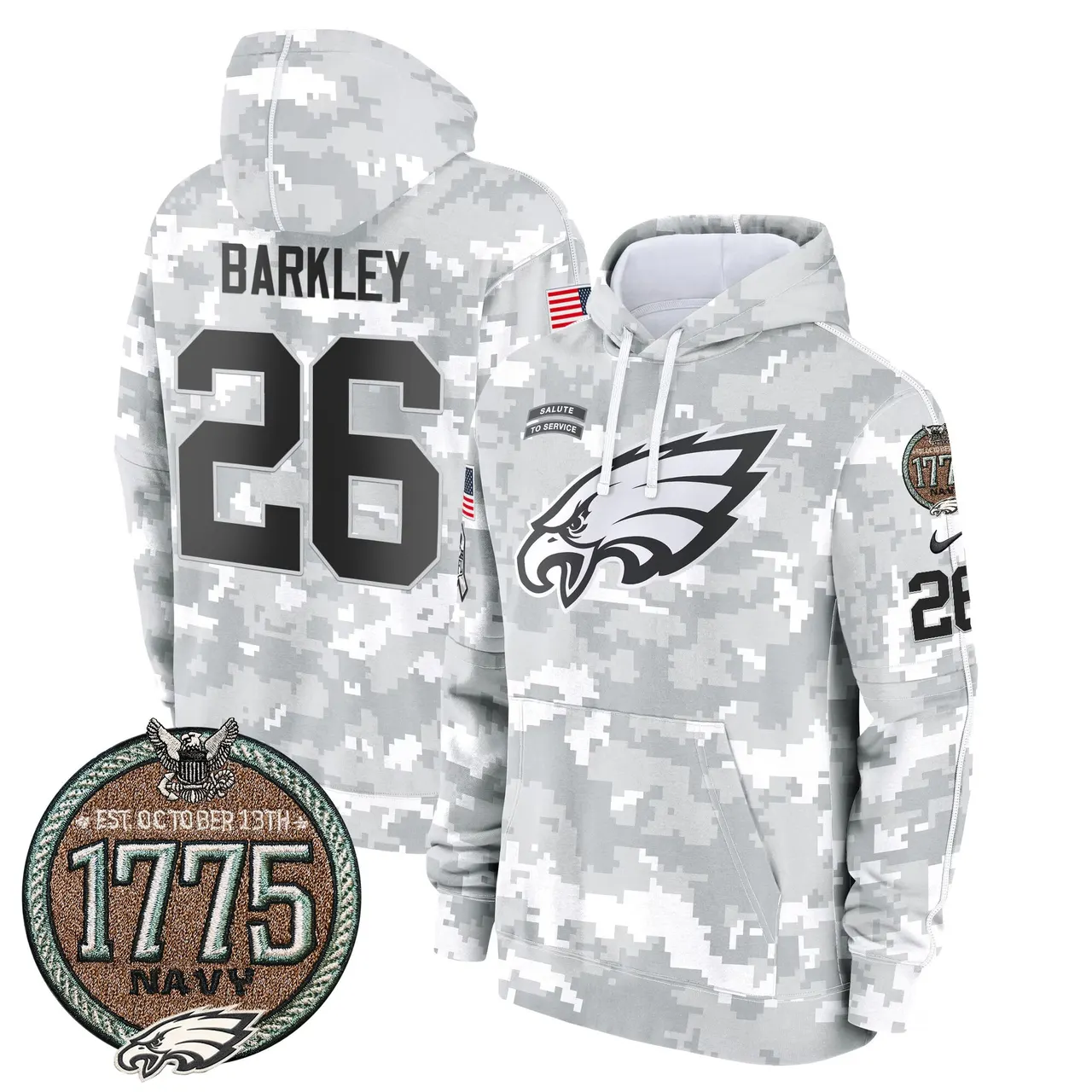 Saquon Barkley Philadelphia Eagles Nike 2024 Salute to Service Establishment Year Patch Fleece Pullover Hoodie - White - Image 19