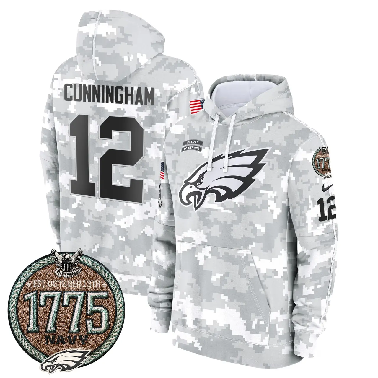 Saquon Barkley Philadelphia Eagles Nike 2024 Salute to Service Establishment Year Patch Fleece Pullover Hoodie - White - Image 24