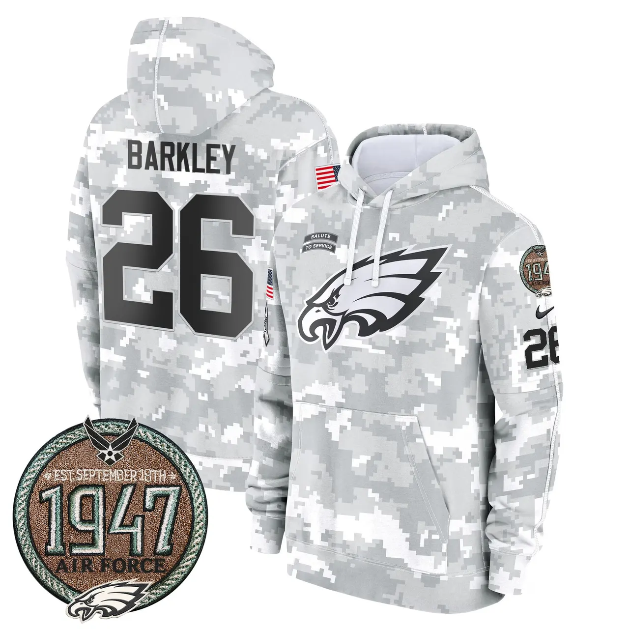 Saquon Barkley Philadelphia Eagles Nike 2024 Salute to Service Establishment Year Patch Fleece Pullover Hoodie - White - Image 28