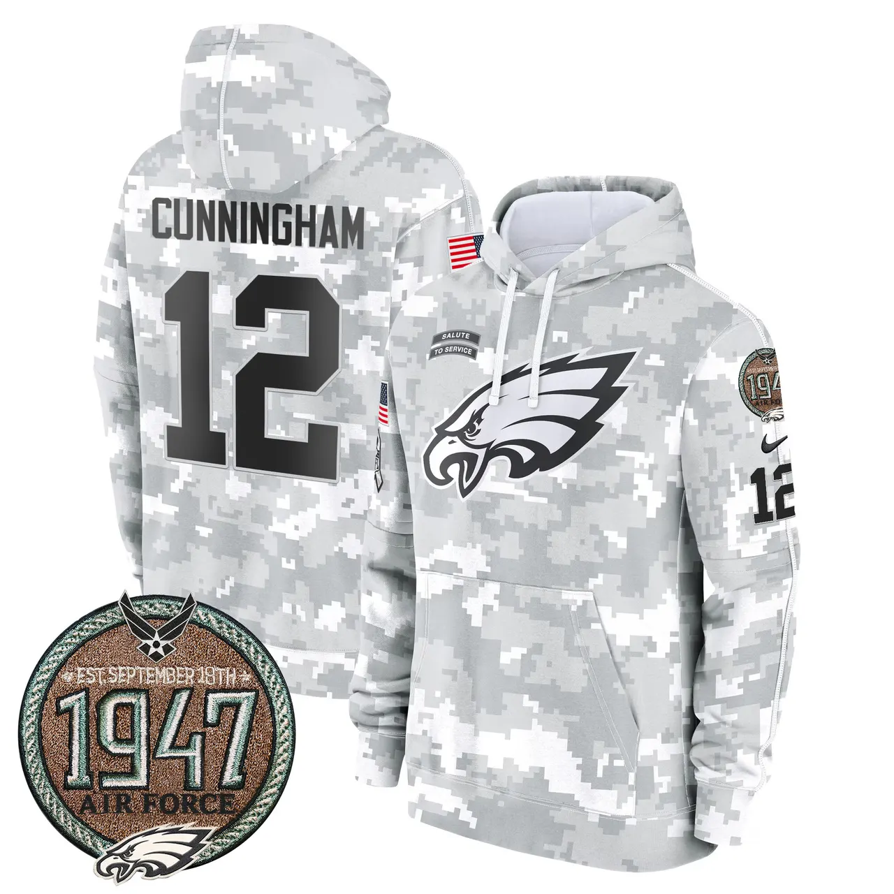 Saquon Barkley Philadelphia Eagles Nike 2024 Salute to Service Establishment Year Patch Fleece Pullover Hoodie - White - Image 33