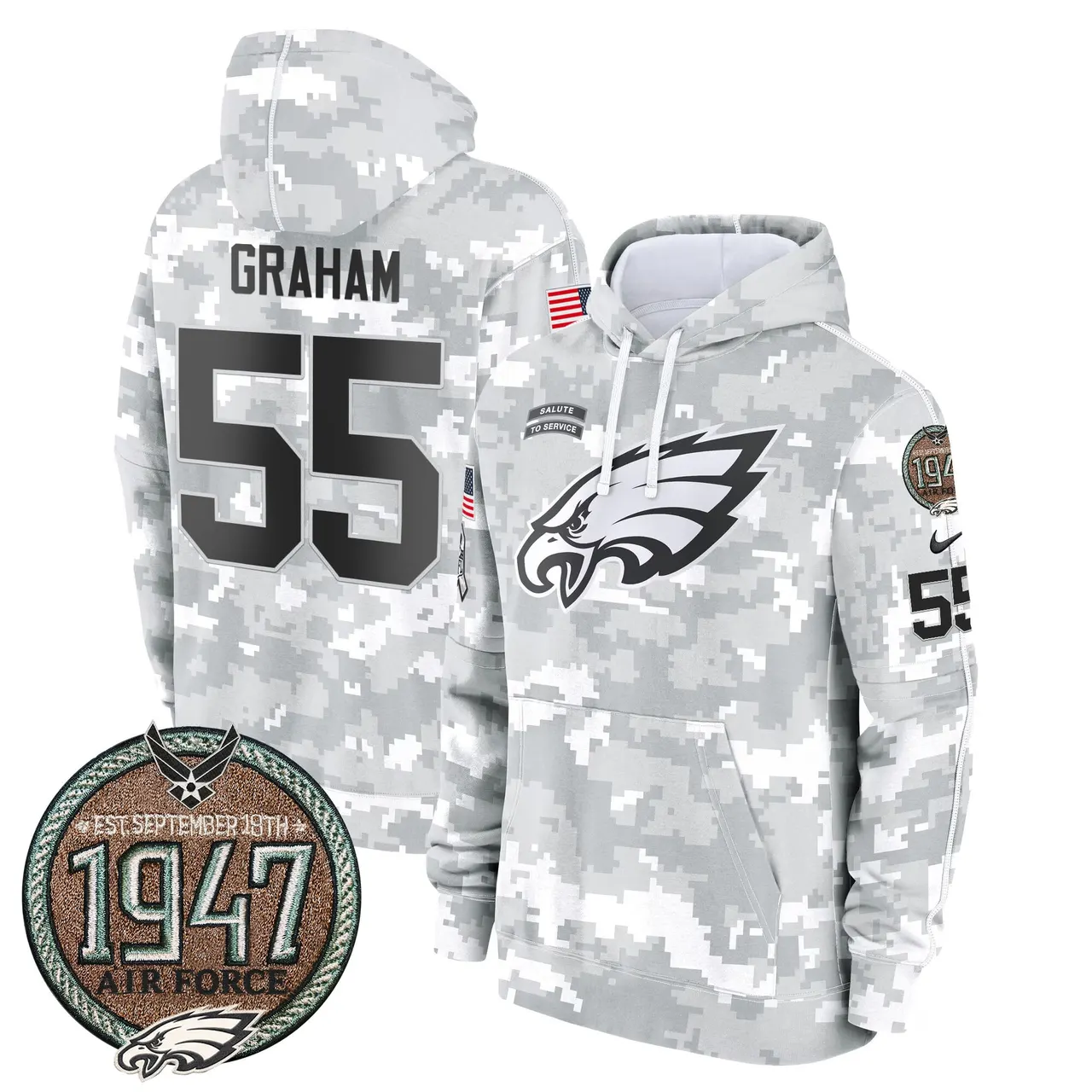 Saquon Barkley Philadelphia Eagles Nike 2024 Salute to Service Establishment Year Patch Fleece Pullover Hoodie - White - Image 34