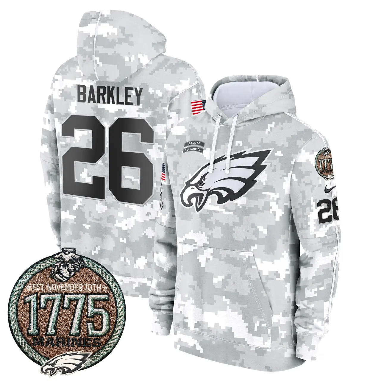 Saquon Barkley Philadelphia Eagles Nike 2024 Salute to Service Establishment Year Patch Fleece Pullover Hoodie - White