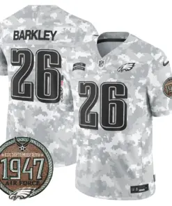 Saquon Barkley Philadelphia Eagles Nike 2024 Salute to Service Establishment Year Patch Vapor Limited Stitched Jersey - Grey - Image 28