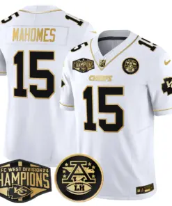 Patrick Mahomes Kansas City Chiefs Nike 2024 AFC West Division Champions Patch Gold Vapor Limited Stitched Jersey - Black - Image 9