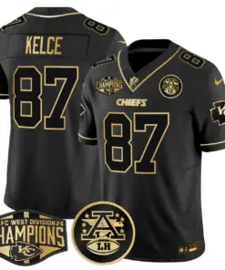 Patrick Mahomes Kansas City Chiefs Nike 2024 AFC West Division Champions Patch Gold Vapor Limited Stitched Jersey - Black - Image 18