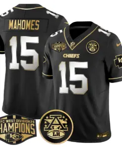 Patrick Mahomes Kansas City Chiefs Nike 2024 AFC West Division Champions Patch Gold Vapor Limited Stitched Jersey - Black - Image 25
