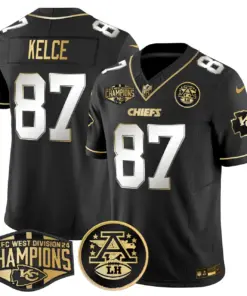 Patrick Mahomes Kansas City Chiefs Nike 2024 AFC West Division Champions Patch Gold Vapor Limited Stitched Jersey - Black - Image 26