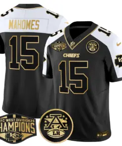 Patrick Mahomes Kansas City Chiefs Nike 2024 AFC West Division Champions Patch Gold Vapor Limited Stitched Jersey - Black