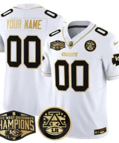 Alternative view of Kansas City Chiefs Nike 2024 AFC West Division Champions Patch Gold Vapor Custom Limited Stitched Jersey - Black