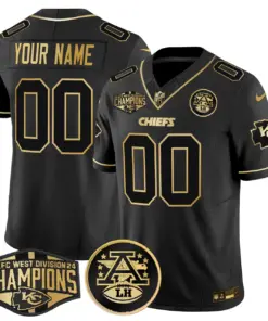 Kansas City Chiefs Nike 2024 AFC West Division Champions Patch Gold Vapor Custom Limited Stitched Jersey - Black - Image 3