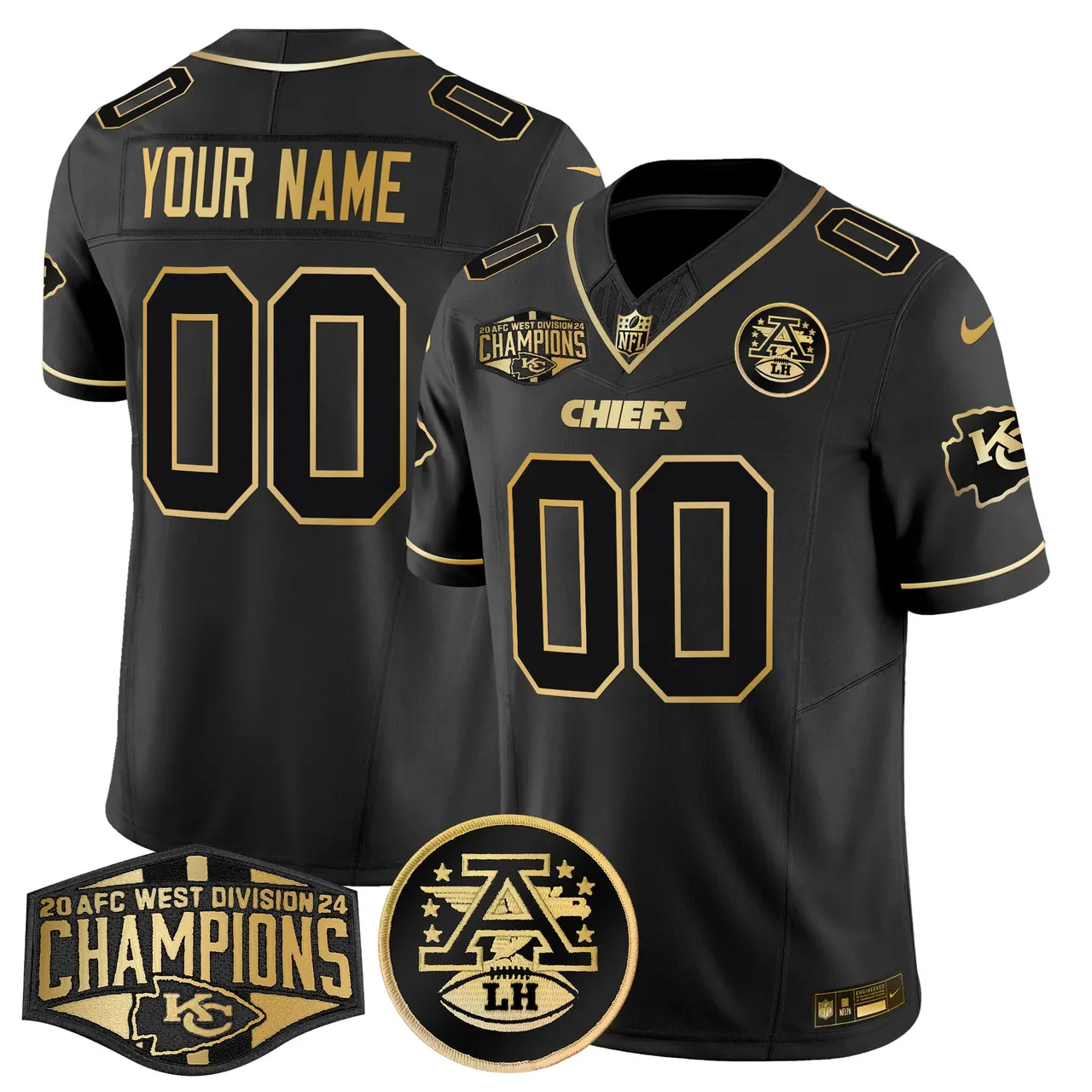 Kansas City Chiefs Nike 2024 AFC West Division Champions Patch Gold Vapor Custom Limited Stitched Jersey - Black - Image 3
