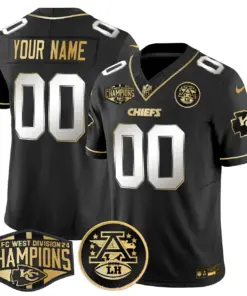 Kansas City Chiefs Nike 2024 AFC West Division Champions Patch Gold Vapor Custom Limited Stitched Jersey - Black - Image 4