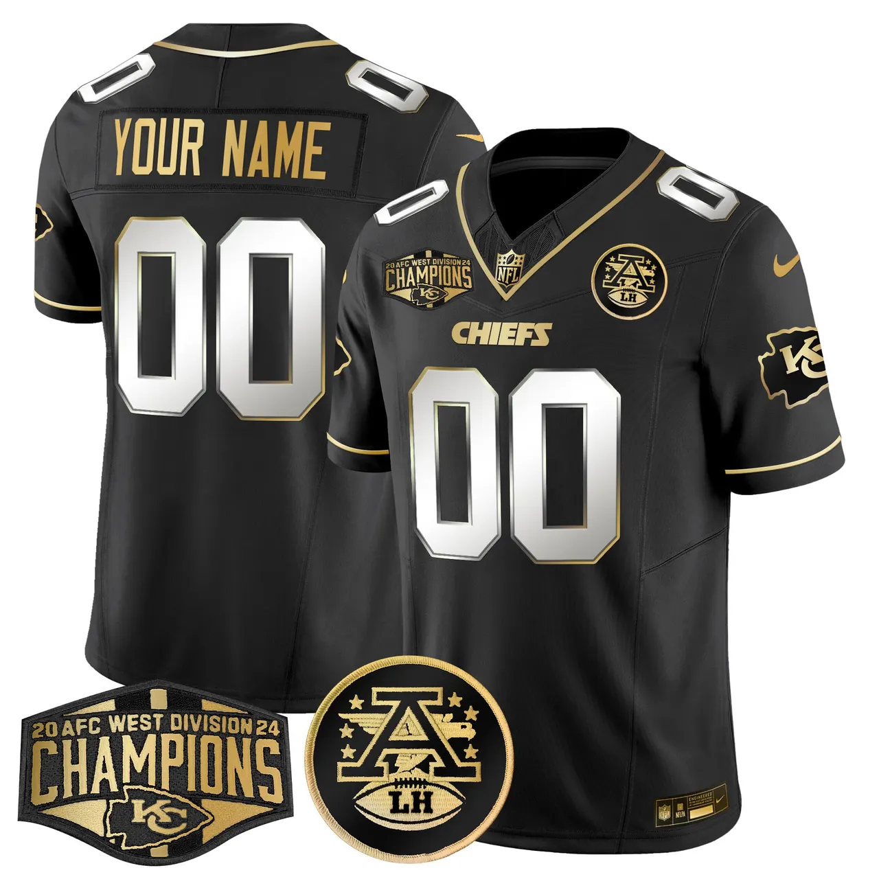 Kansas City Chiefs Nike 2024 AFC West Division Champions Patch Gold Vapor Custom Limited Stitched Jersey - Black - Image 4