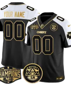 Kansas City Chiefs Nike 2024 AFC West Division Champions Patch Gold Vapor Custom Limited Stitched Jersey - Black