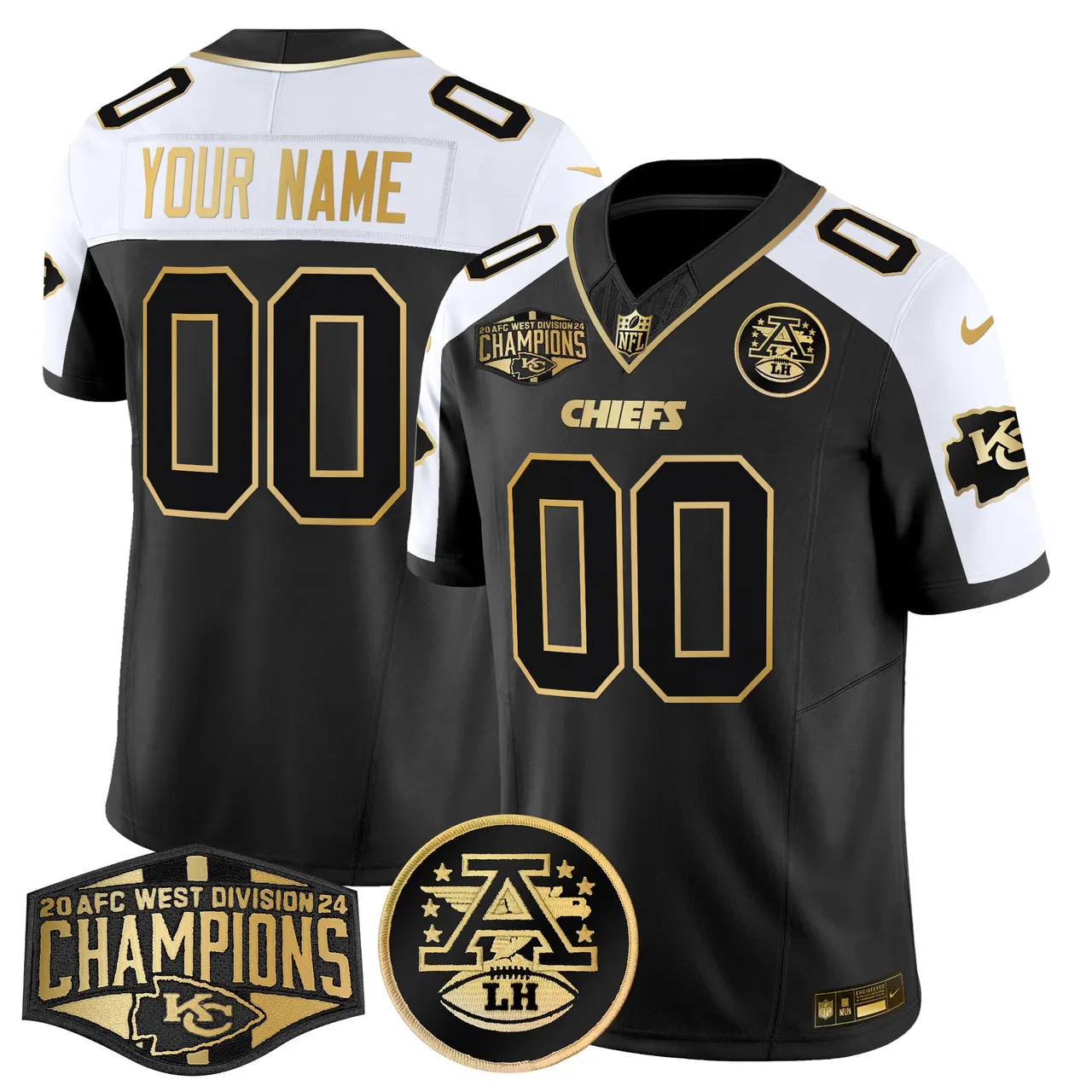 Kansas City Chiefs Nike 2024 AFC West Division Champions Patch Gold Vapor Custom Limited Stitched Jersey - Black