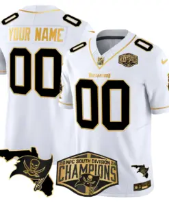 Alternative view of Tampa Bay Buccaneers Nike 2024 NFC South Division Champions Patch Gold Vapor Custom Limited Stitched Jersey - Black