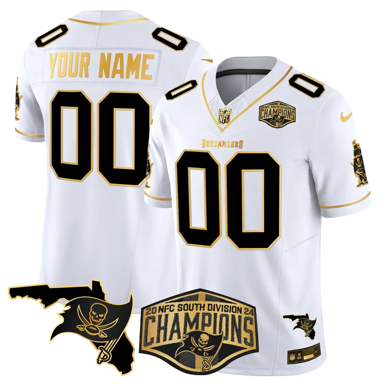 Tampa Bay Buccaneers Nike 2024 NFC South Division Champions Patch Gold Vapor Custom Limited Stitched Jersey - Black - Image 2