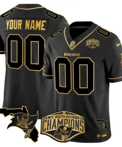 Tampa Bay Buccaneers Nike 2024 NFC South Division Champions Patch Gold Vapor Custom Limited Stitched Jersey - Black - Image 3