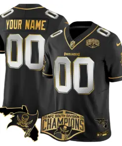 Tampa Bay Buccaneers Nike 2024 NFC South Division Champions Patch Gold Vapor Custom Limited Stitched Jersey - Black - Image 4