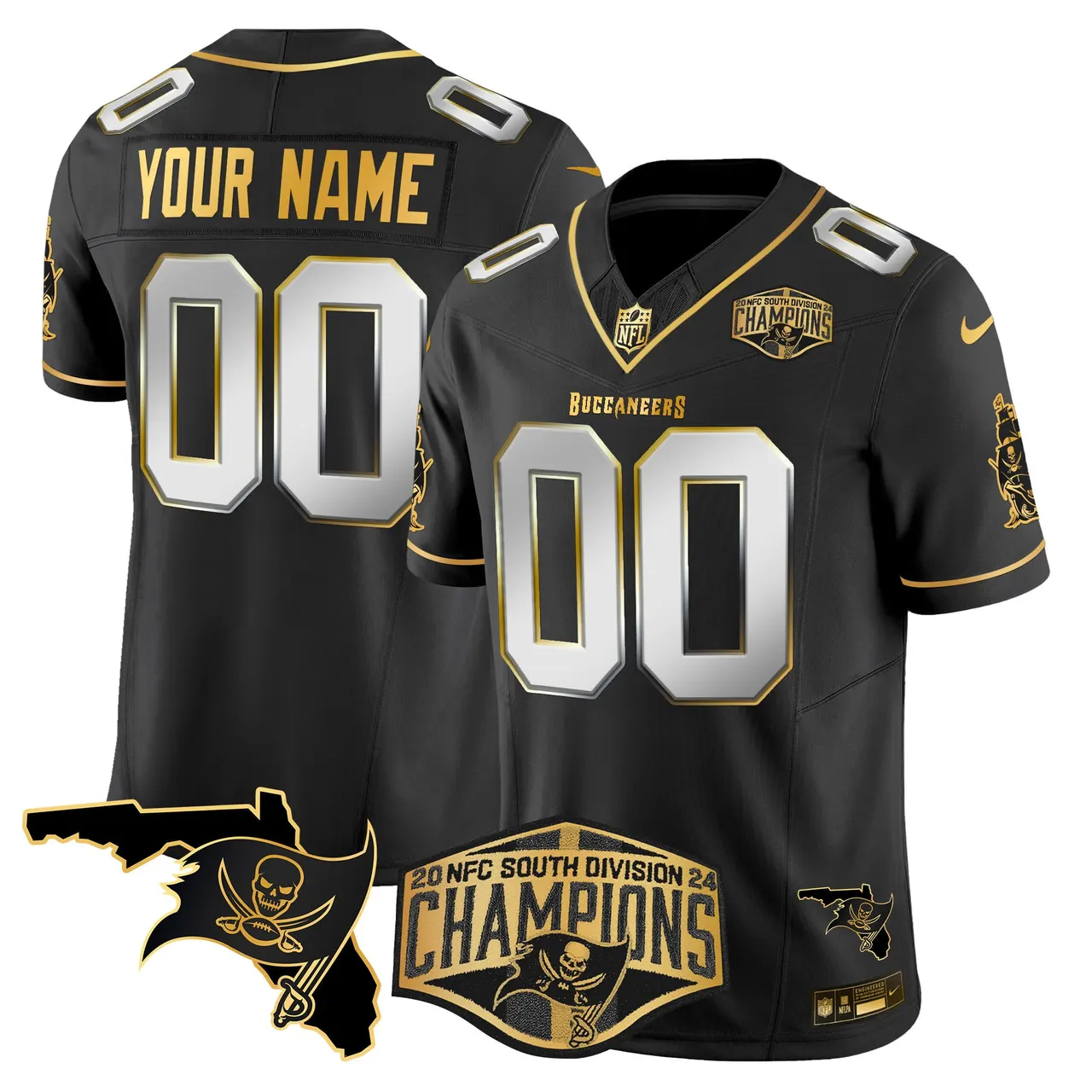 Tampa Bay Buccaneers Nike 2024 NFC South Division Champions Patch Gold Vapor Custom Limited Stitched Jersey - Black - Image 4