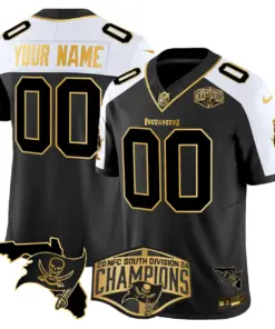 Tampa Bay Buccaneers Nike 2024 NFC South Division Champions Patch Gold Vapor Custom Limited Stitched Jersey - Black