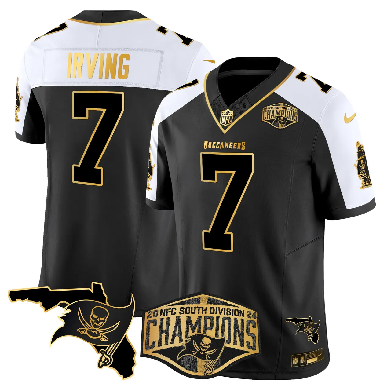 Baker Mayfield Tampa Bay Buccaneers Nike 2024 NFC South Division Champions Patch Gold Vapor Limited Stitched Jersey - Black - Image 2