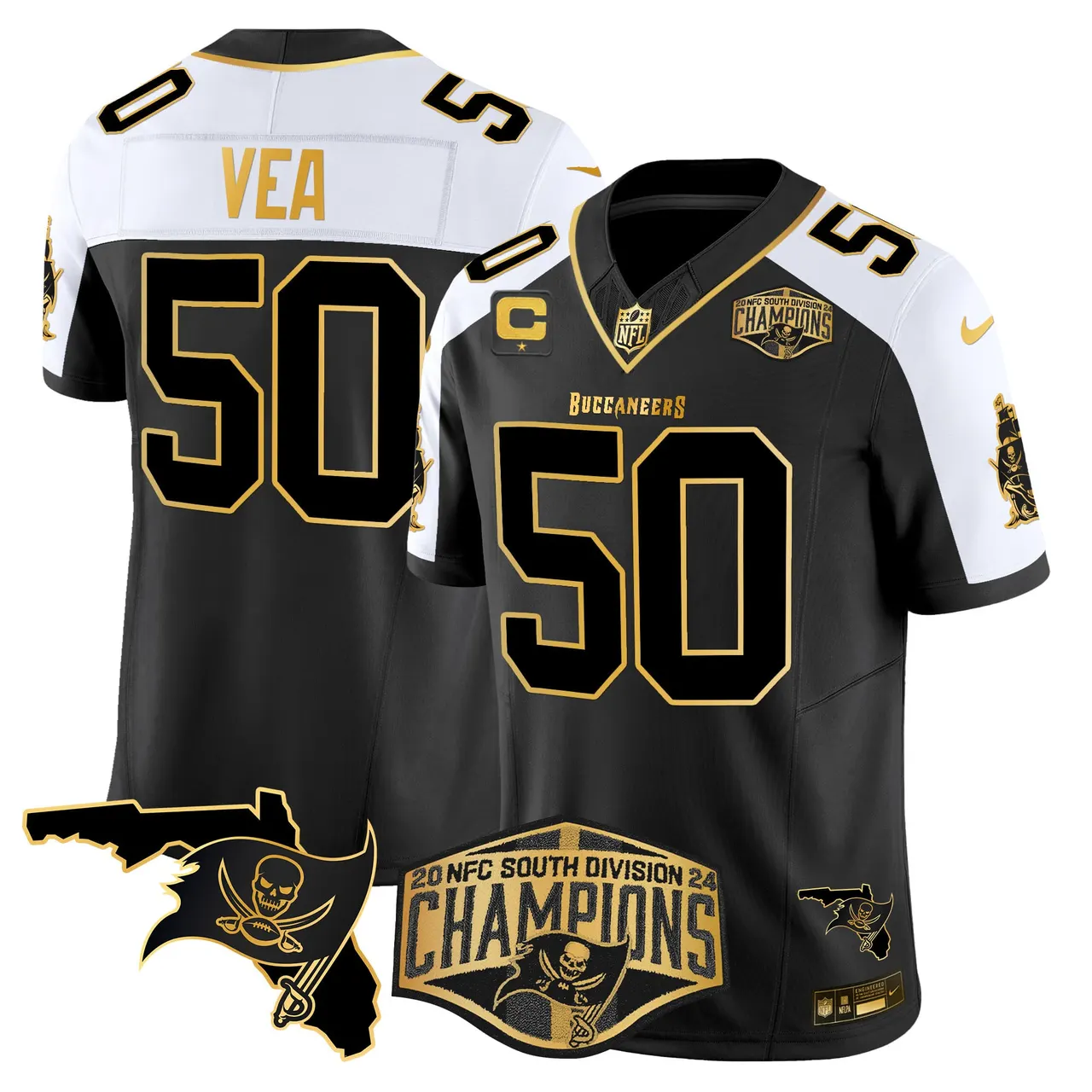 Baker Mayfield Tampa Bay Buccaneers Nike 2024 NFC South Division Champions Patch Gold Vapor Limited Stitched Jersey - Black - Image 6
