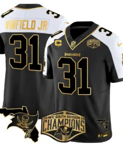 Baker Mayfield Tampa Bay Buccaneers Nike 2024 NFC South Division Champions Patch Gold Vapor Limited Stitched Jersey - Black - Image 7