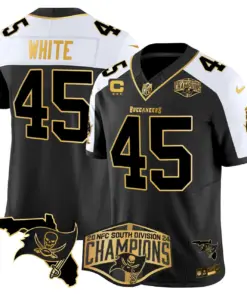 Baker Mayfield Tampa Bay Buccaneers Nike 2024 NFC South Division Champions Patch Gold Vapor Limited Stitched Jersey - Black - Image 8
