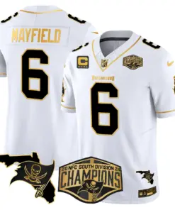 Baker Mayfield Tampa Bay Buccaneers Nike 2024 NFC South Division Champions Patch Gold Vapor Limited Stitched Jersey - Black - Image 9