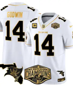 Baker Mayfield Tampa Bay Buccaneers Nike 2024 NFC South Division Champions Patch Gold Vapor Limited Stitched Jersey - Black - Image 13