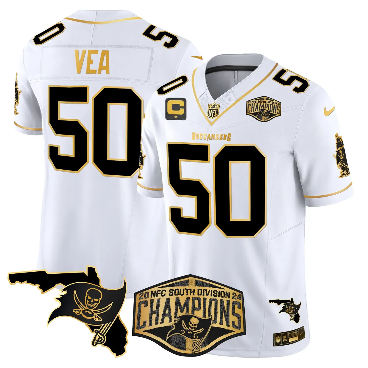 Baker Mayfield Tampa Bay Buccaneers Nike 2024 NFC South Division Champions Patch Gold Vapor Limited Stitched Jersey - Black - Image 14