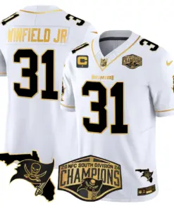 Baker Mayfield Tampa Bay Buccaneers Nike 2024 NFC South Division Champions Patch Gold Vapor Limited Stitched Jersey - Black - Image 15