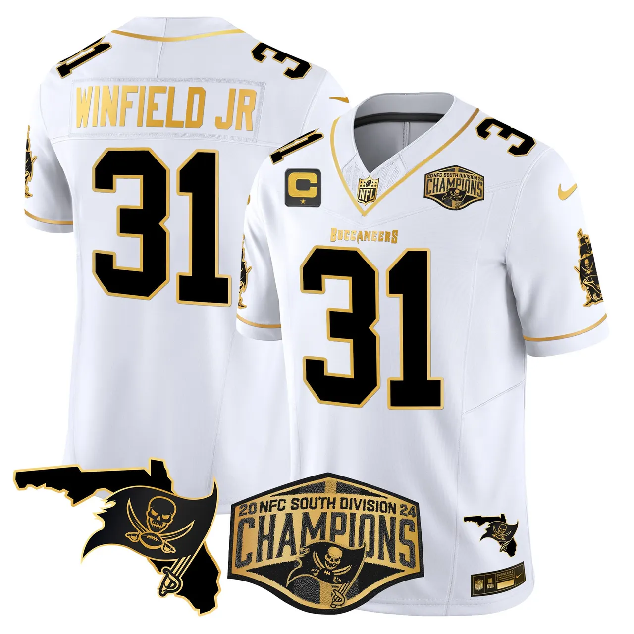 Baker Mayfield Tampa Bay Buccaneers Nike 2024 NFC South Division Champions Patch Gold Vapor Limited Stitched Jersey - Black - Image 15