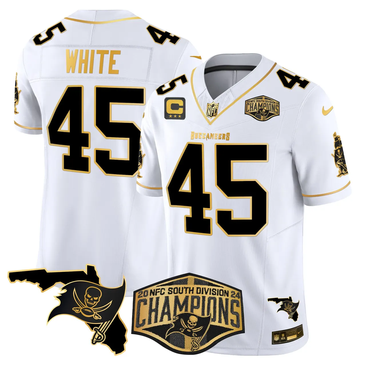 Baker Mayfield Tampa Bay Buccaneers Nike 2024 NFC South Division Champions Patch Gold Vapor Limited Stitched Jersey - Black - Image 16