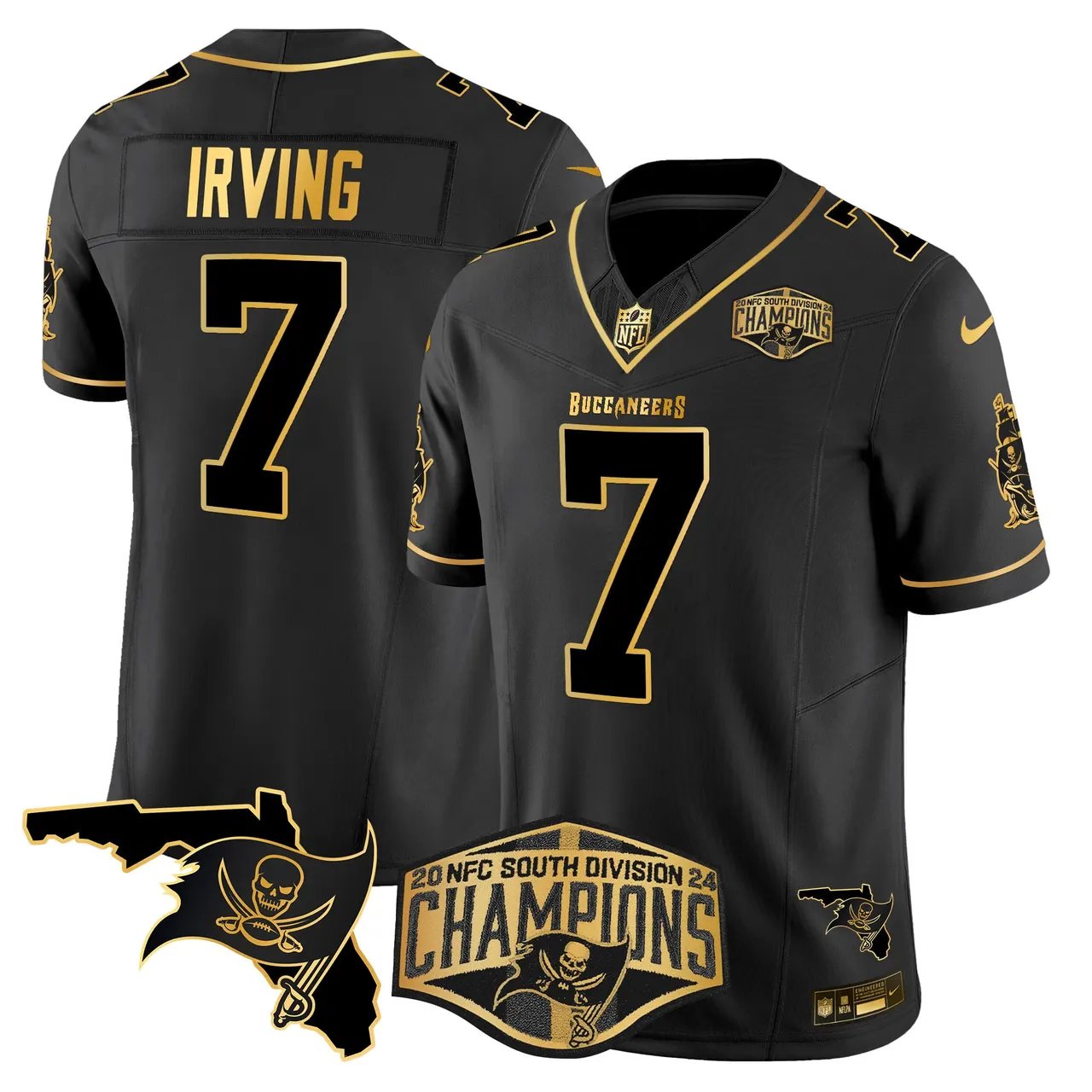 Baker Mayfield Tampa Bay Buccaneers Nike 2024 NFC South Division Champions Patch Gold Vapor Limited Stitched Jersey - Black - Image 18