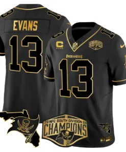 Baker Mayfield Tampa Bay Buccaneers Nike 2024 NFC South Division Champions Patch Gold Vapor Limited Stitched Jersey - Black - Image 20